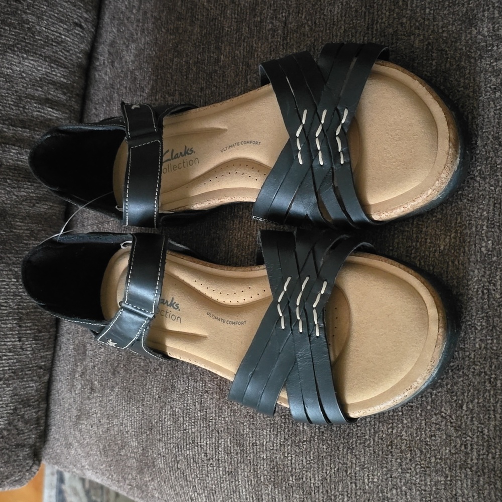 CLARKS BRAND WOMEN'S BLACK LEATHER SUMMER SANDALS SIZE 12